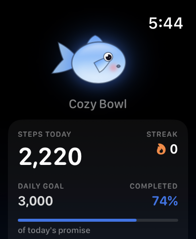 Bubbles showing today's steps and streak